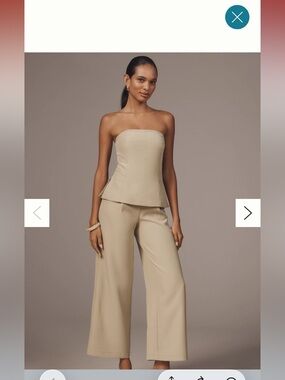 Anthropologie Strapless Peplum Wide-Leg Jumpsuit Beige hint olive green XL